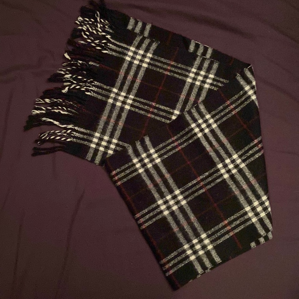 Burberry Black and White Plaid Scarf